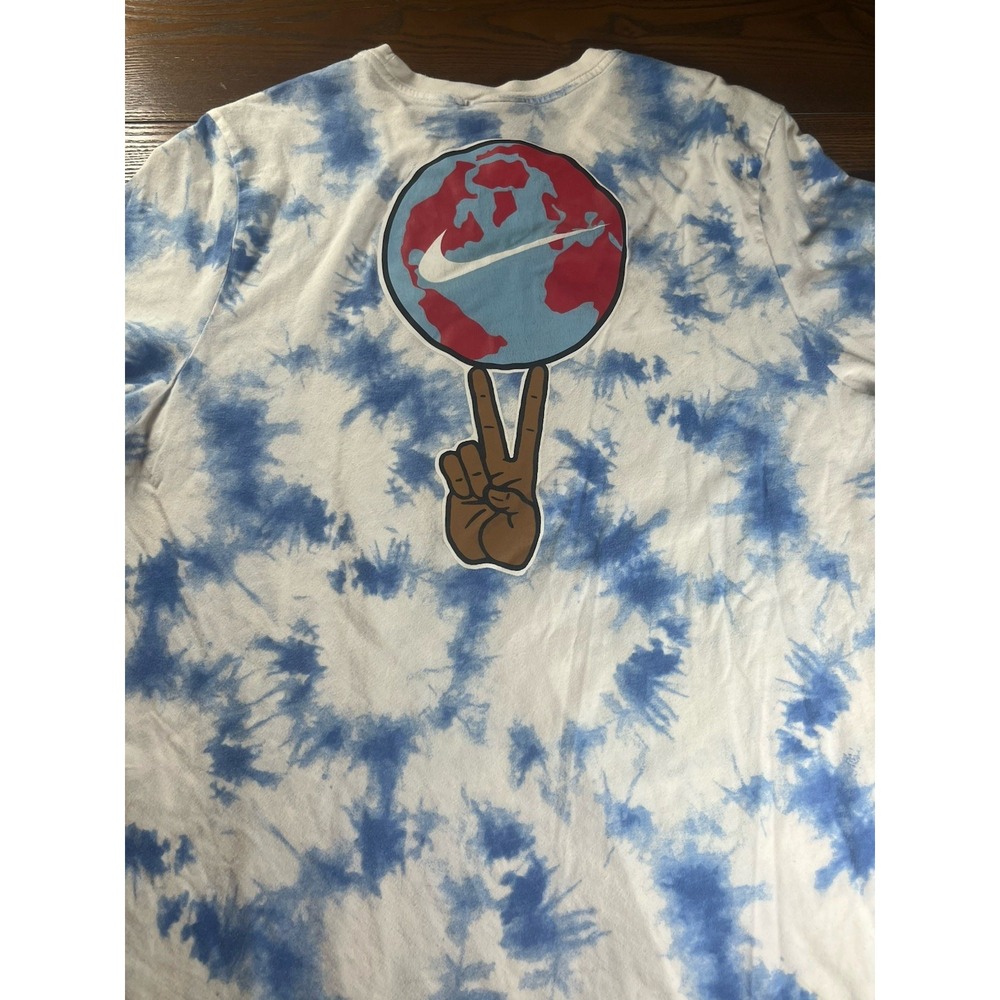 NIKE SPORTSWEAR TIE DYE T-Shirt White/Blue Tee World Peace CK0156-100 Size XL